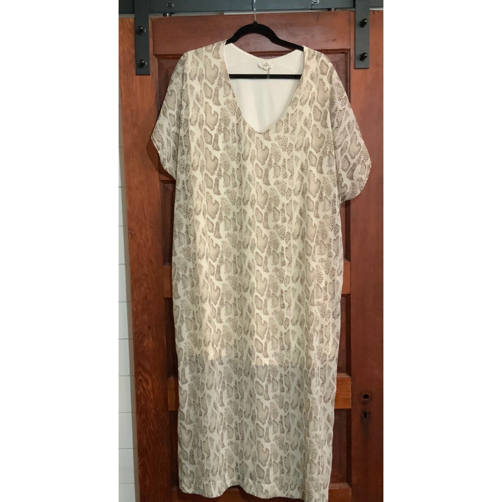 Entro Snakeskin Print V-Neck Maxi Dress Metallic Gold Stripe Tan Cream 2X