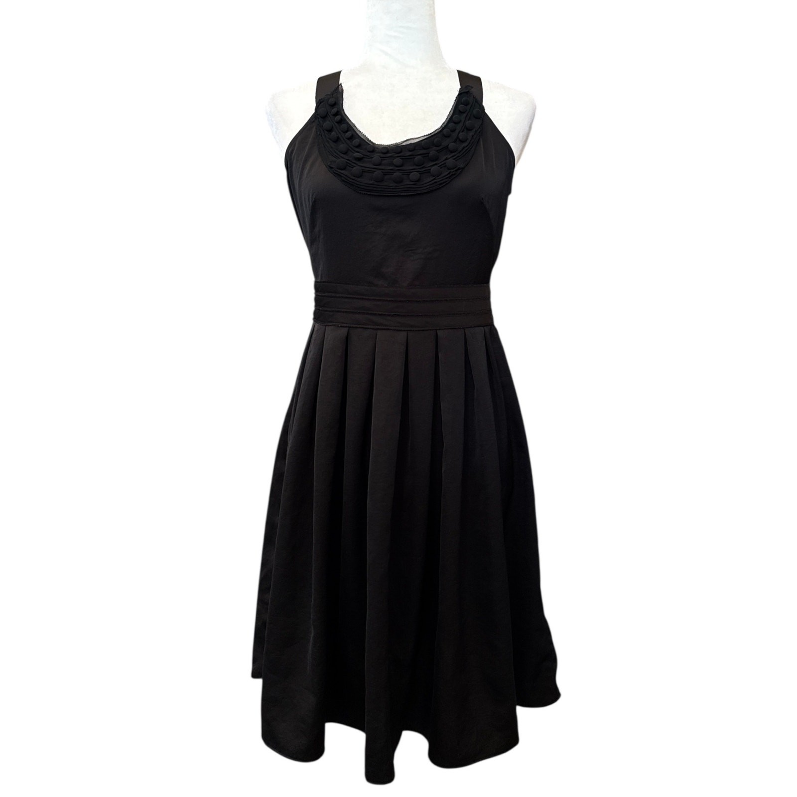 LOFT Black Sleeveless Pleated Button Accent Dress with Bow Women’s Size 2