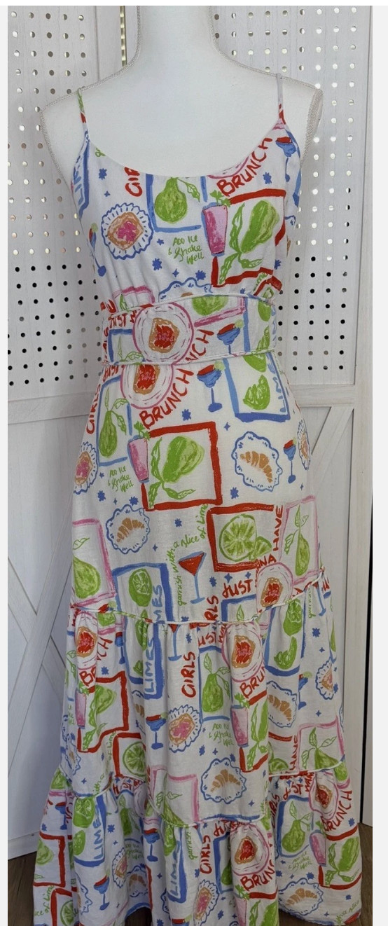 Cynthia Rowley Girls Just Wanna Have Brunch Maxi Dress Medium Linen Blend Tiered