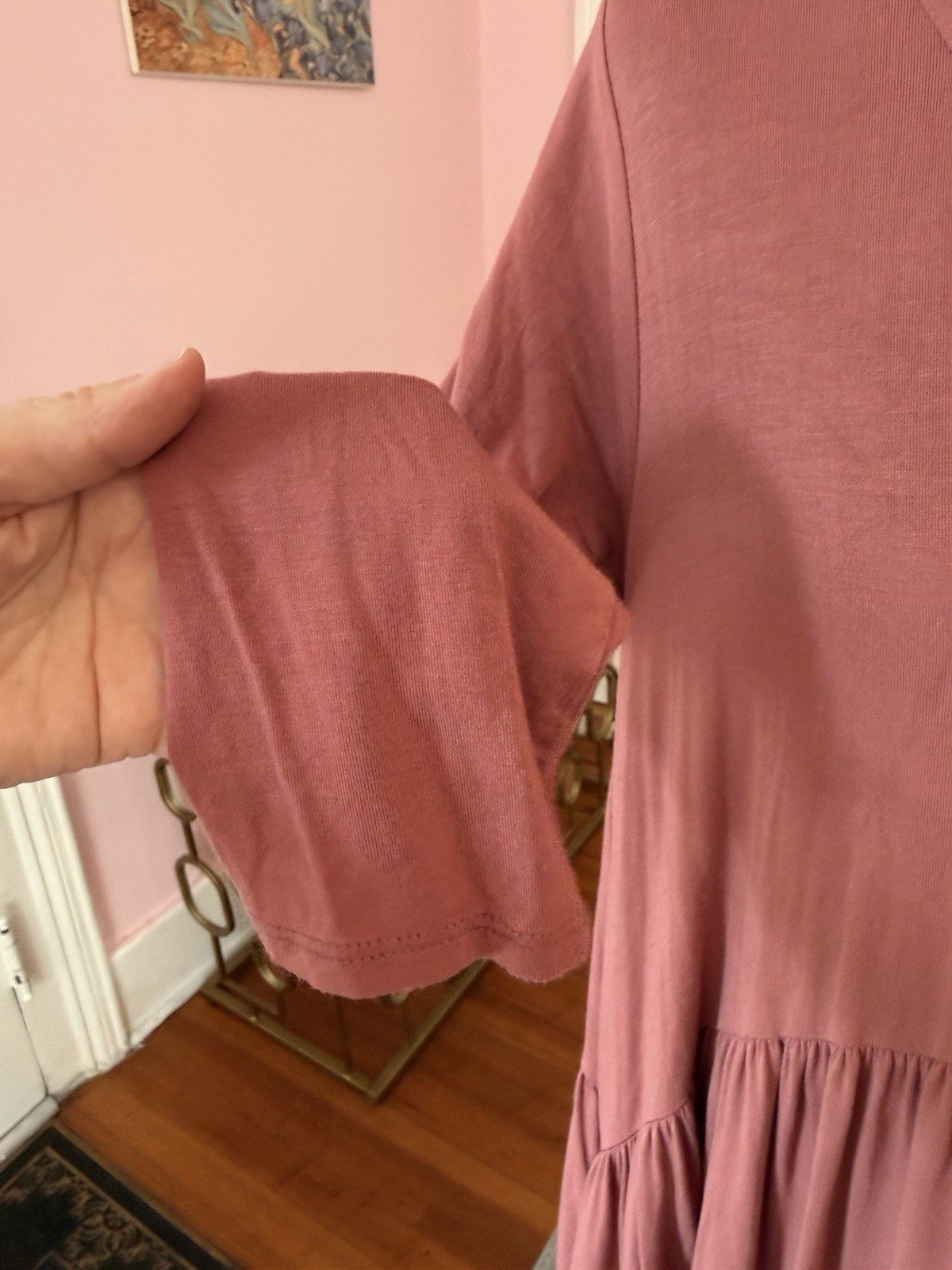 Agnes & Dora Pink Solid Knit A-Line Dress Scoop Neck 3/4 Sleeve Midi L