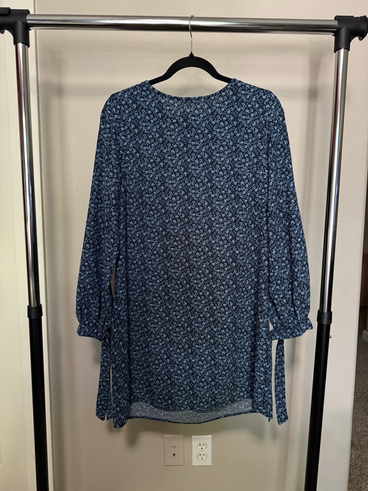 Blue Long Sleeve Floral Modest Dress