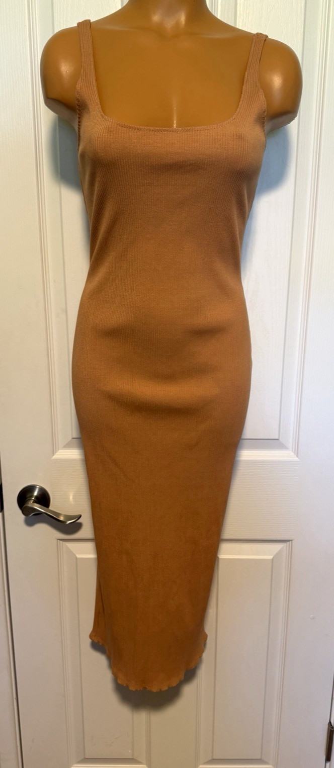 ROLLA COSTER CAMEL TAN RIBBED RAYON BODYCON WIGGLE DRESS SZ L