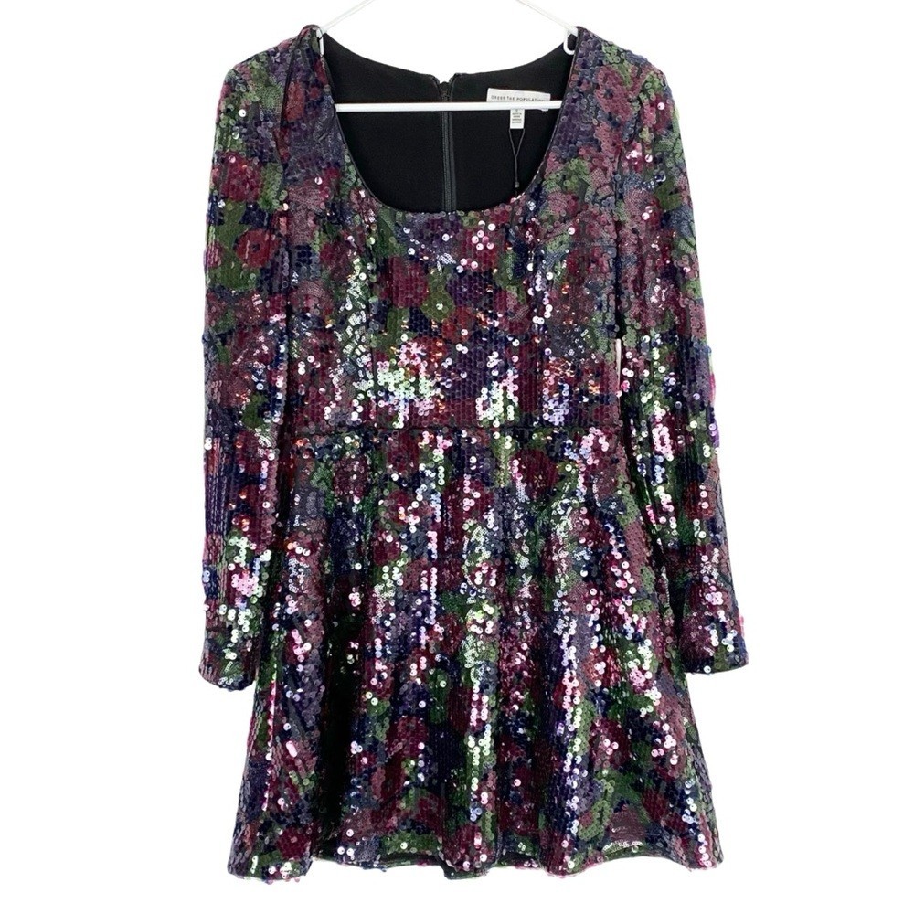 Dress The Population Sequin Dress Womens Size Small Deep Plum Multi Long Sleeve