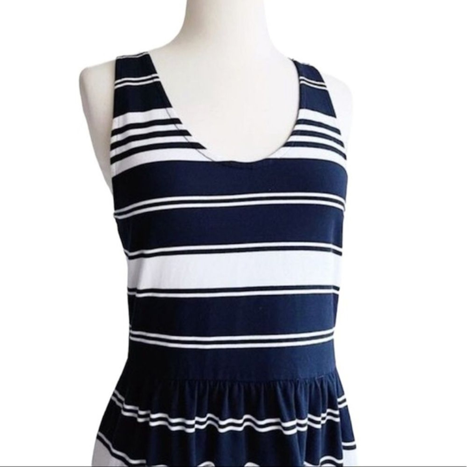 JCREW STRIPED NAUTICAL VILLA NAVY BLUE WHITE TANK DRESS BUTTON BACK M