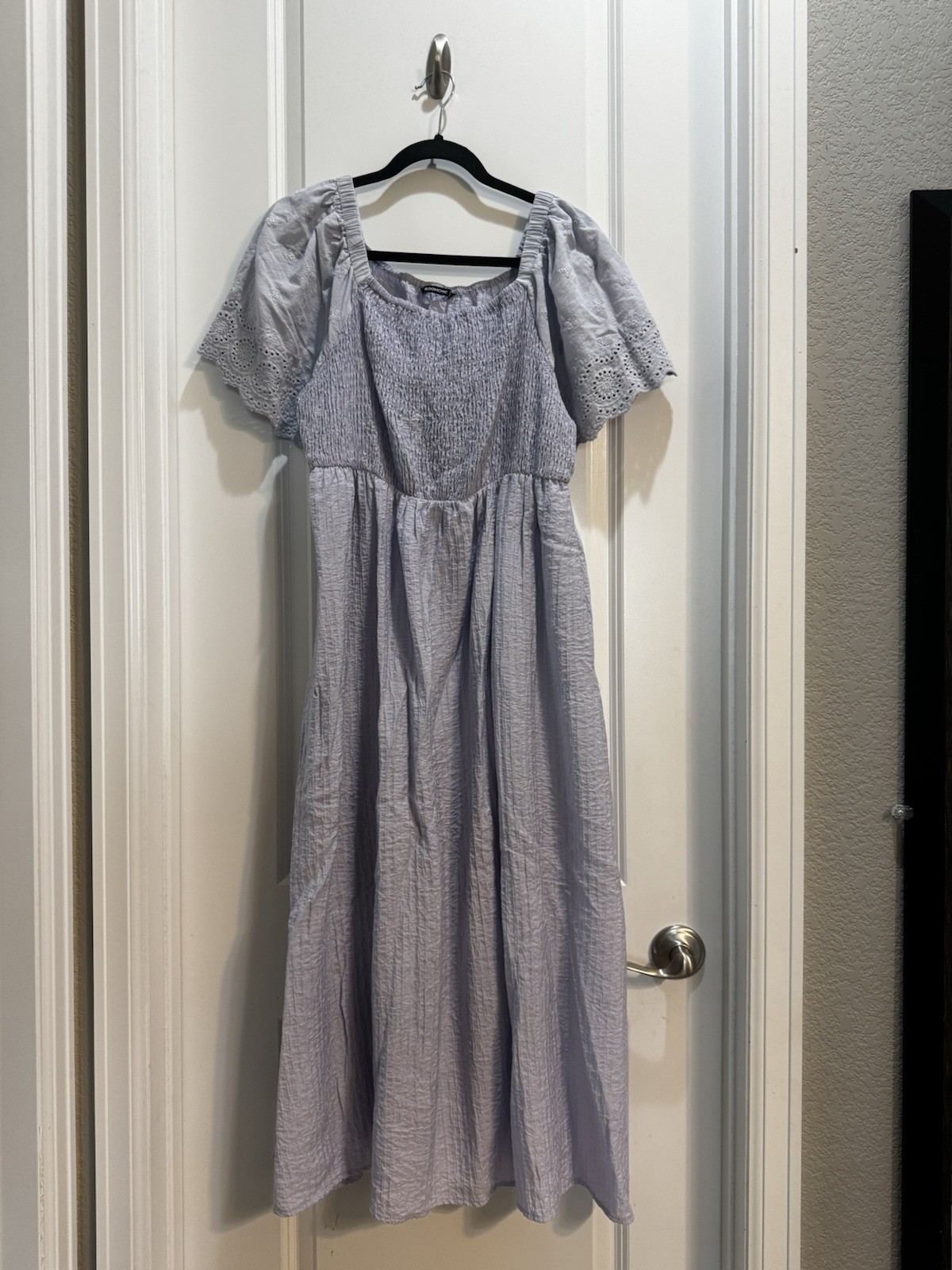 Bloomchic Lavender Square Neck Dress Sz 14 Eyelet Stretch Slide Pockets Stretchy