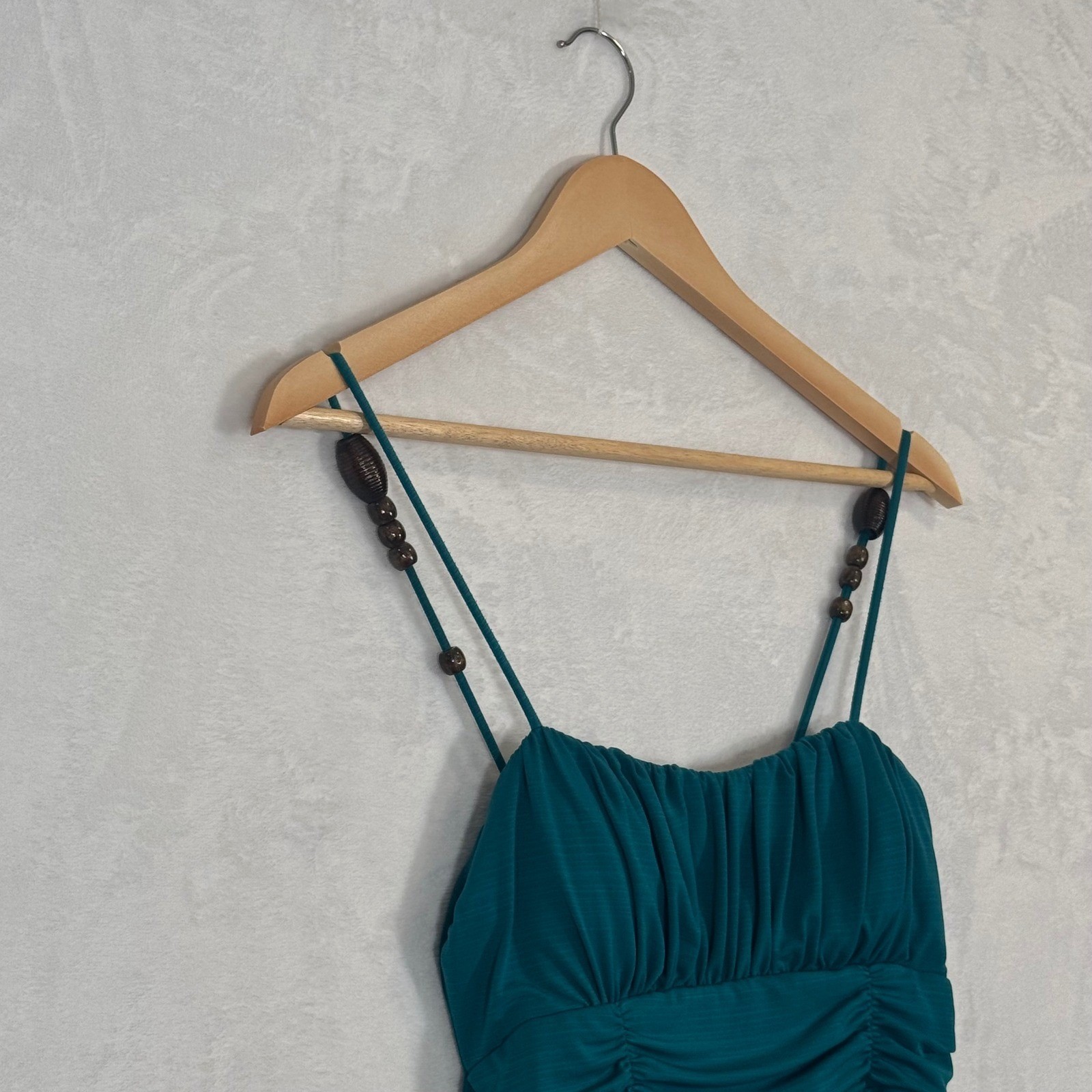 BCX Teal Blue Beaded Strap Bubble Hem Babydoll Tunic Dress Size S