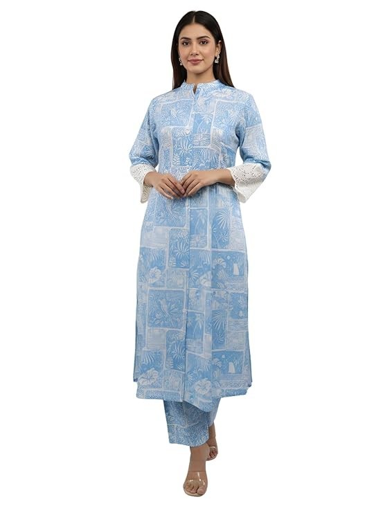 Kurta Set for Women Printed Kurti Pant Set Daily Wear Office Outfit Kurta Sets