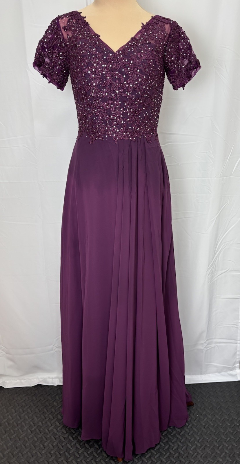 Wedding Guest Short Sleeve Lace Chiffon Formal Dress Sparkly Sz 12