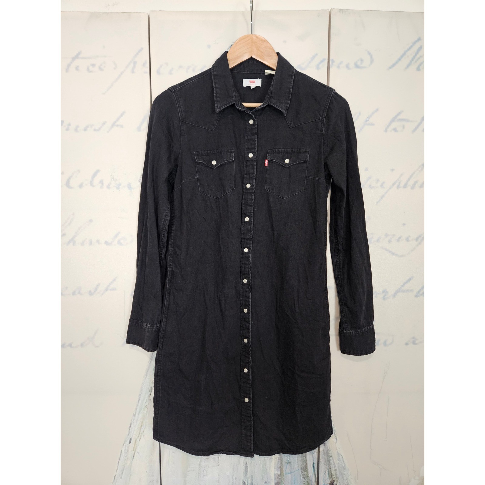 Levi’s Denim Shirt Dress XS Black Western Pearl Snap Long Sleeve Mini Dress