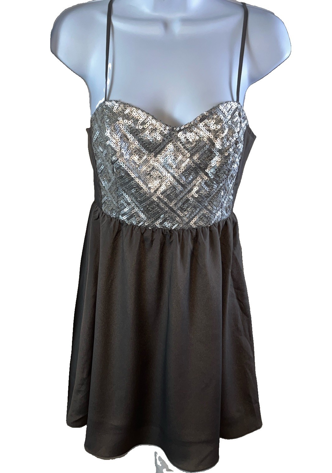 H&M Divided Womens Grey Geometric Sequin Bodice Mini Dress Size 6 Cocktail