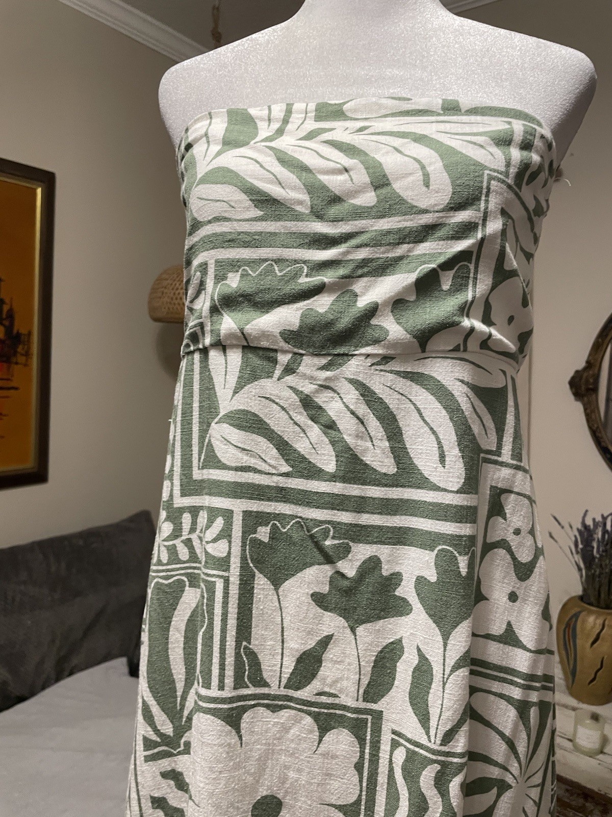 Paper Heart Strapless Linen Blend Maxi Dress Lg Green White Resort Vacation EUC