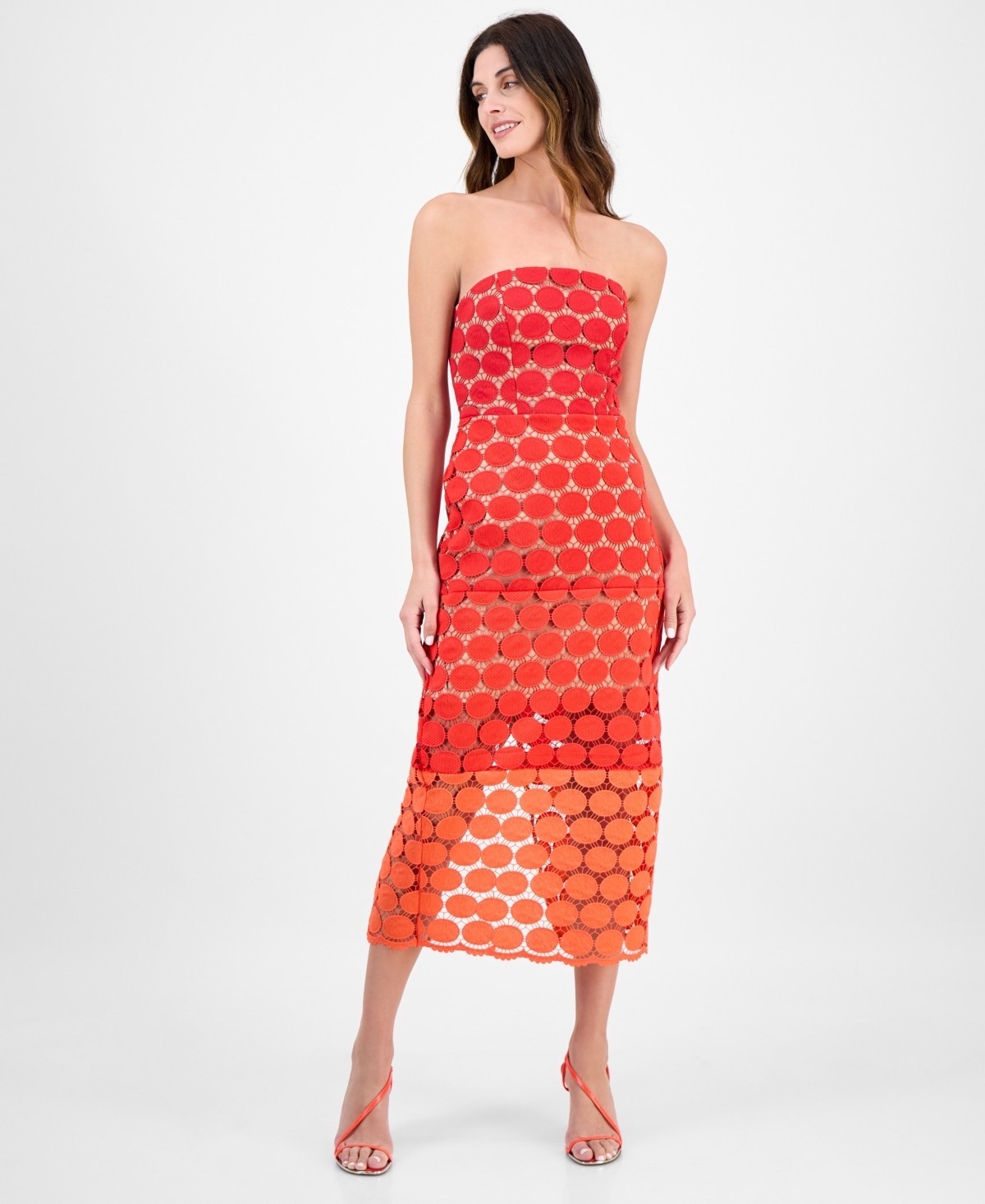 Sam Edelman Women’s Dotted Lace Strapless MIDI Dress – Merlot Size 14 NWT