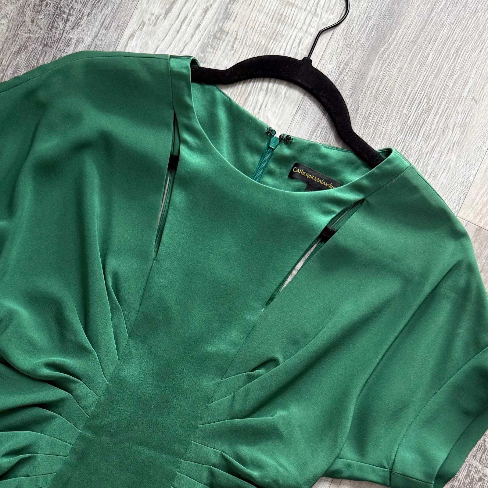 Catherine Malandrino Sheath Dress Womens Size 2 Green Silk Short Sleeve Ruched