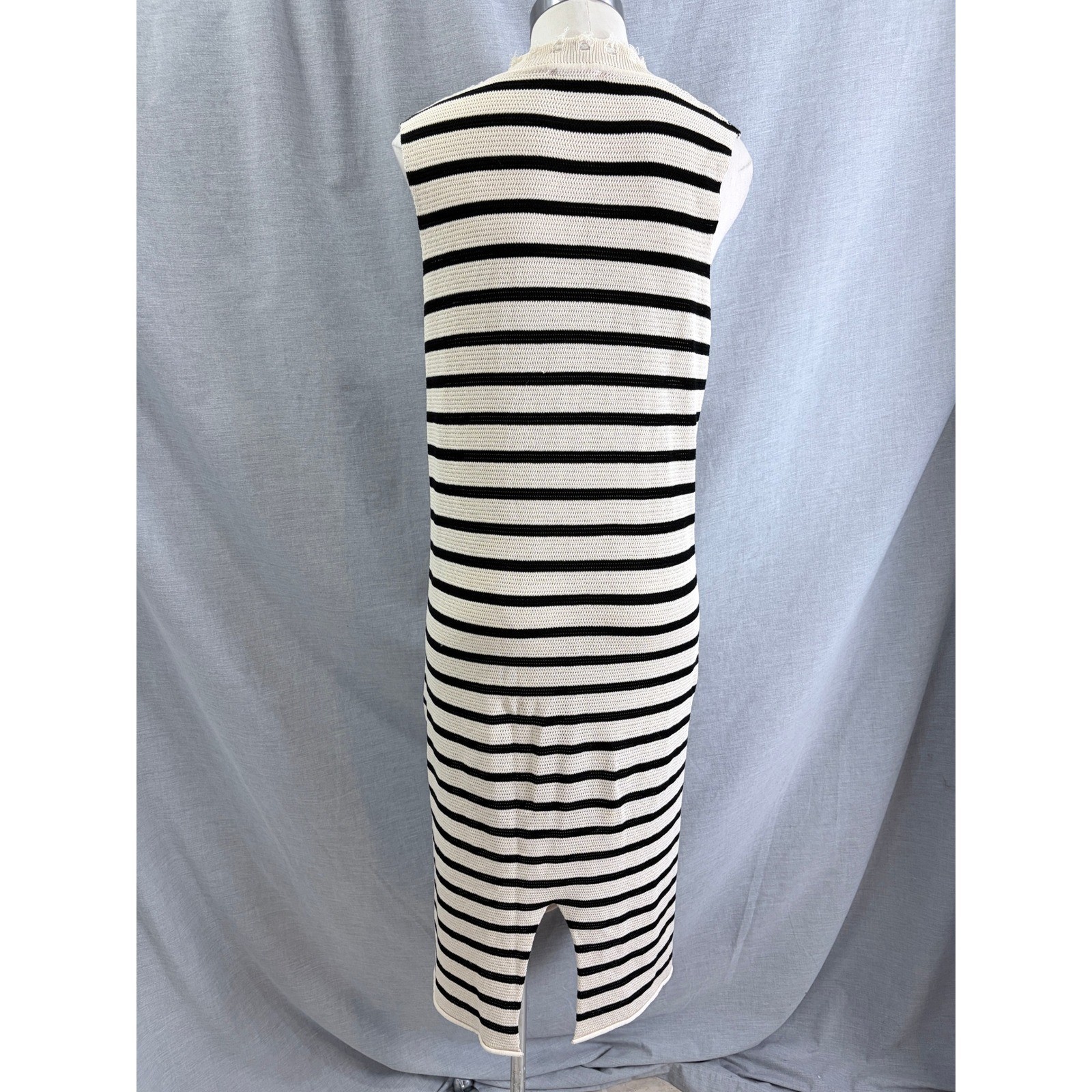 mello. Los Angeles Striped Knit Midi Dress Distressed Neck Cream Black Medium