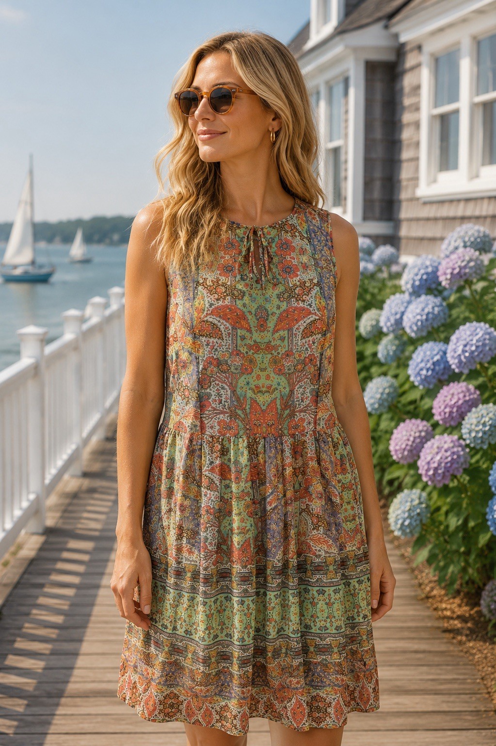 Brooks Brothers Red Fleece Paisley Floral Keyhole Sleeveless Dress Multicolor 6