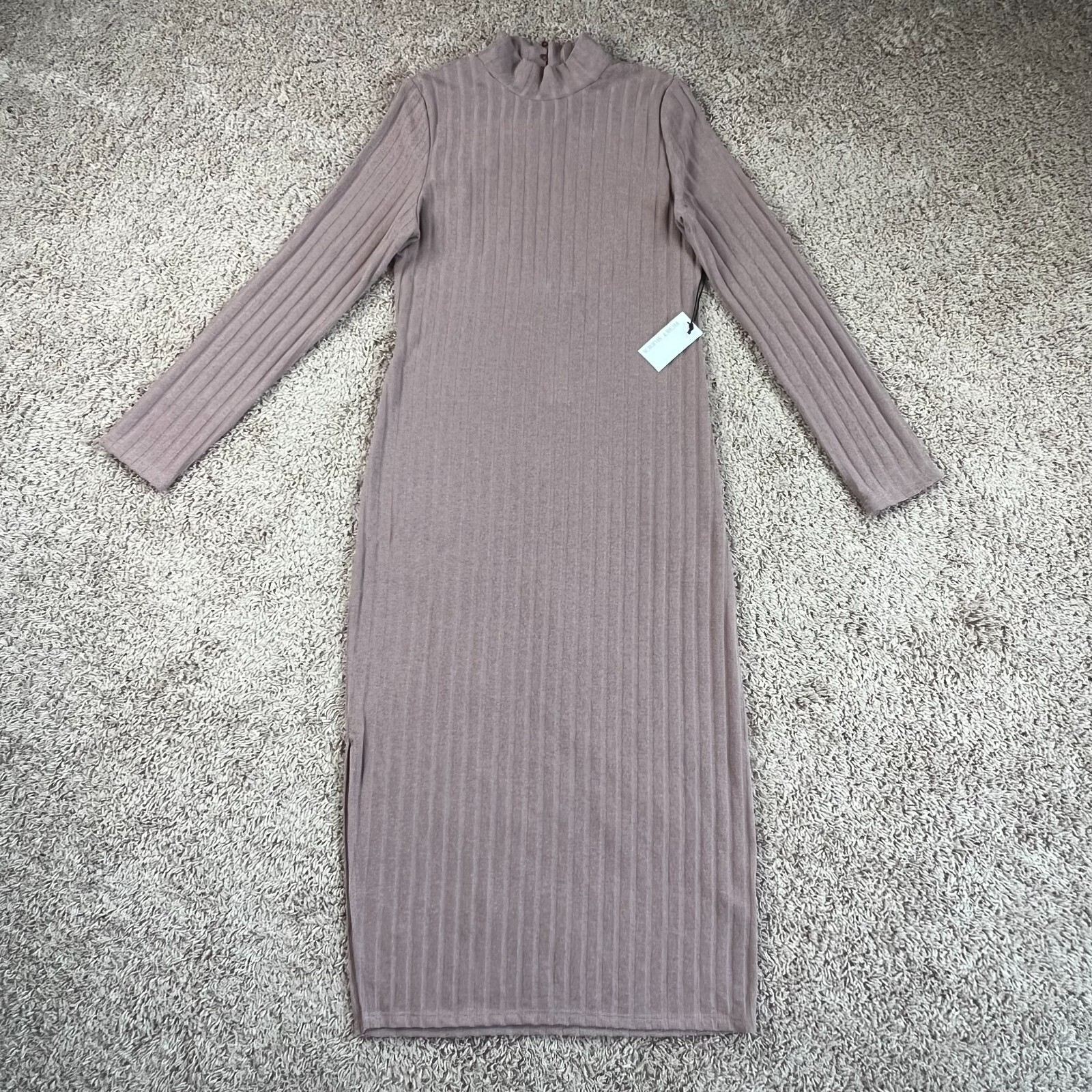 FLORET STUDIOS Womens Mocha Mock Neck Knit Midi Dress XL Side Slit Back Cutout