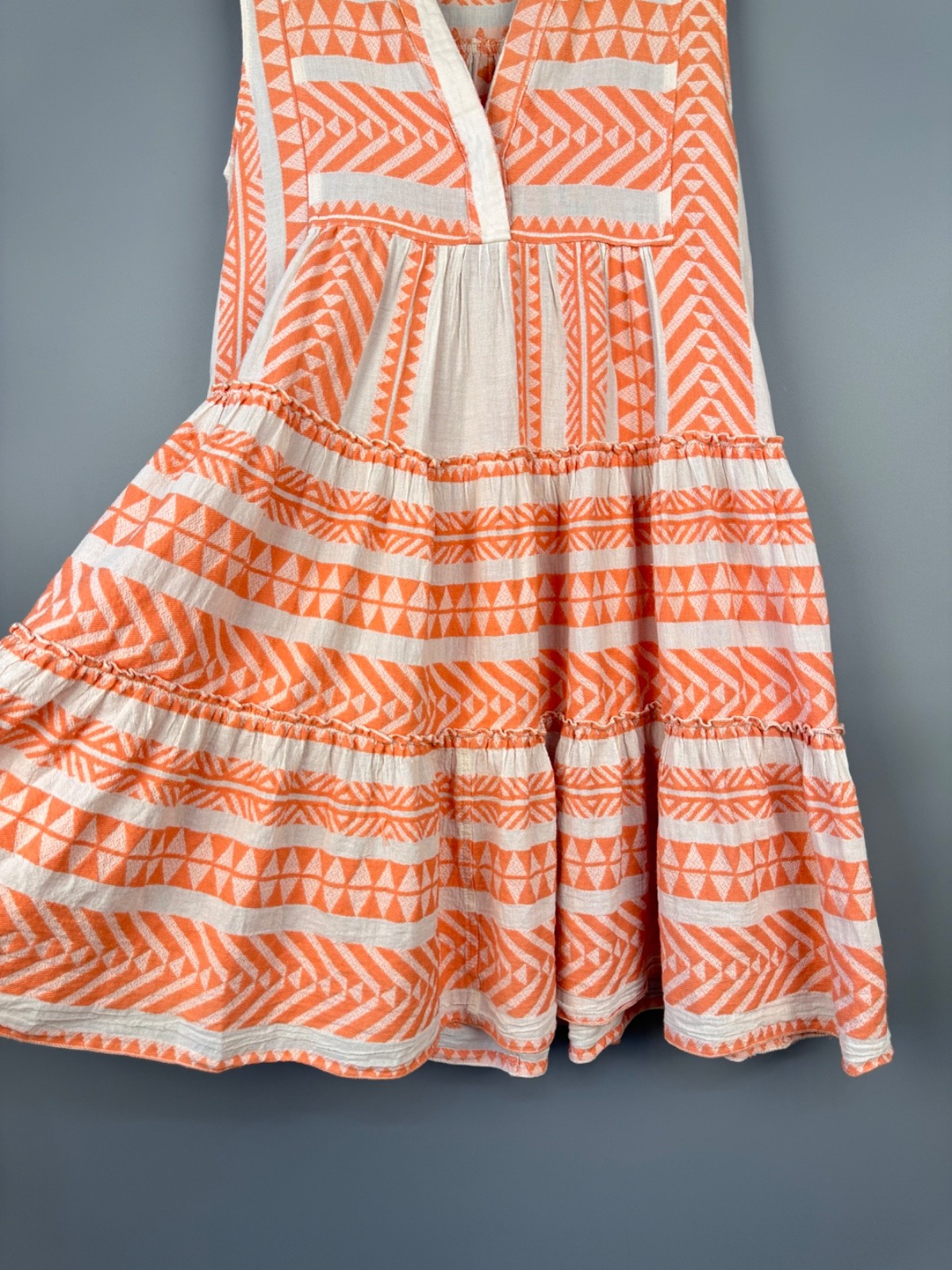 Devotion Twins Ella Mini Dress Sleeveless Salmon Orange White Geometric Women XS
