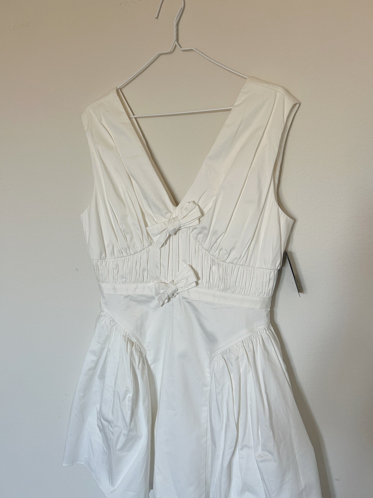 Self Portrait White Pleated Bow Mini Dress Size 8 NWT
