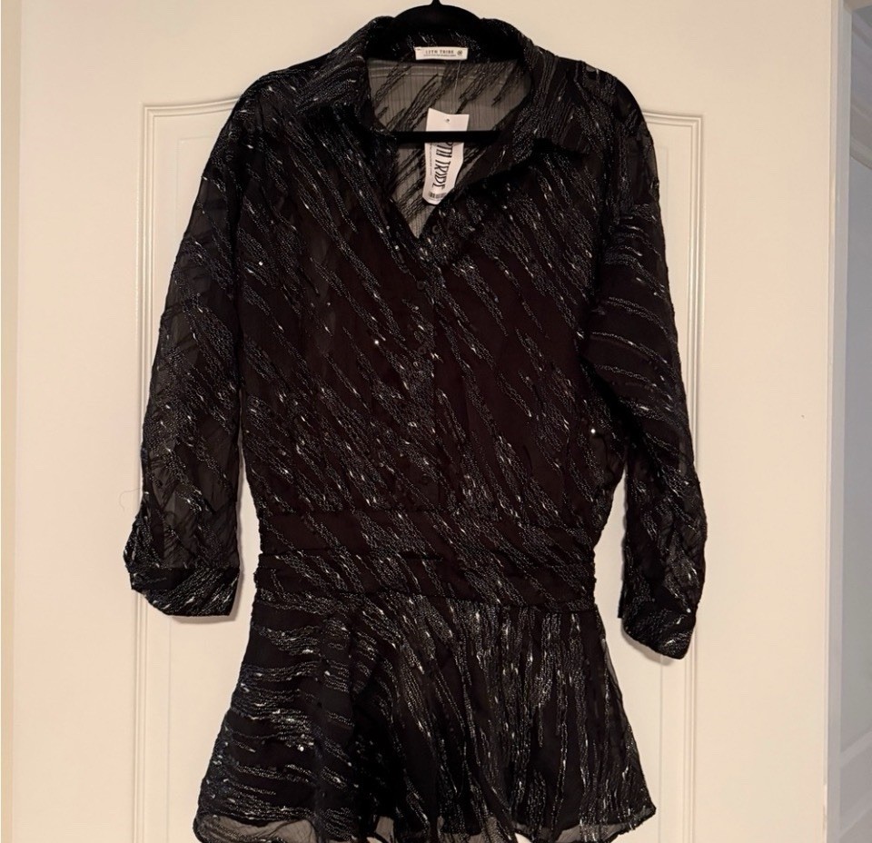 12th Tribe Black Lennox Black Sequence Mini Dress Small Fairycore New LBD Aa4