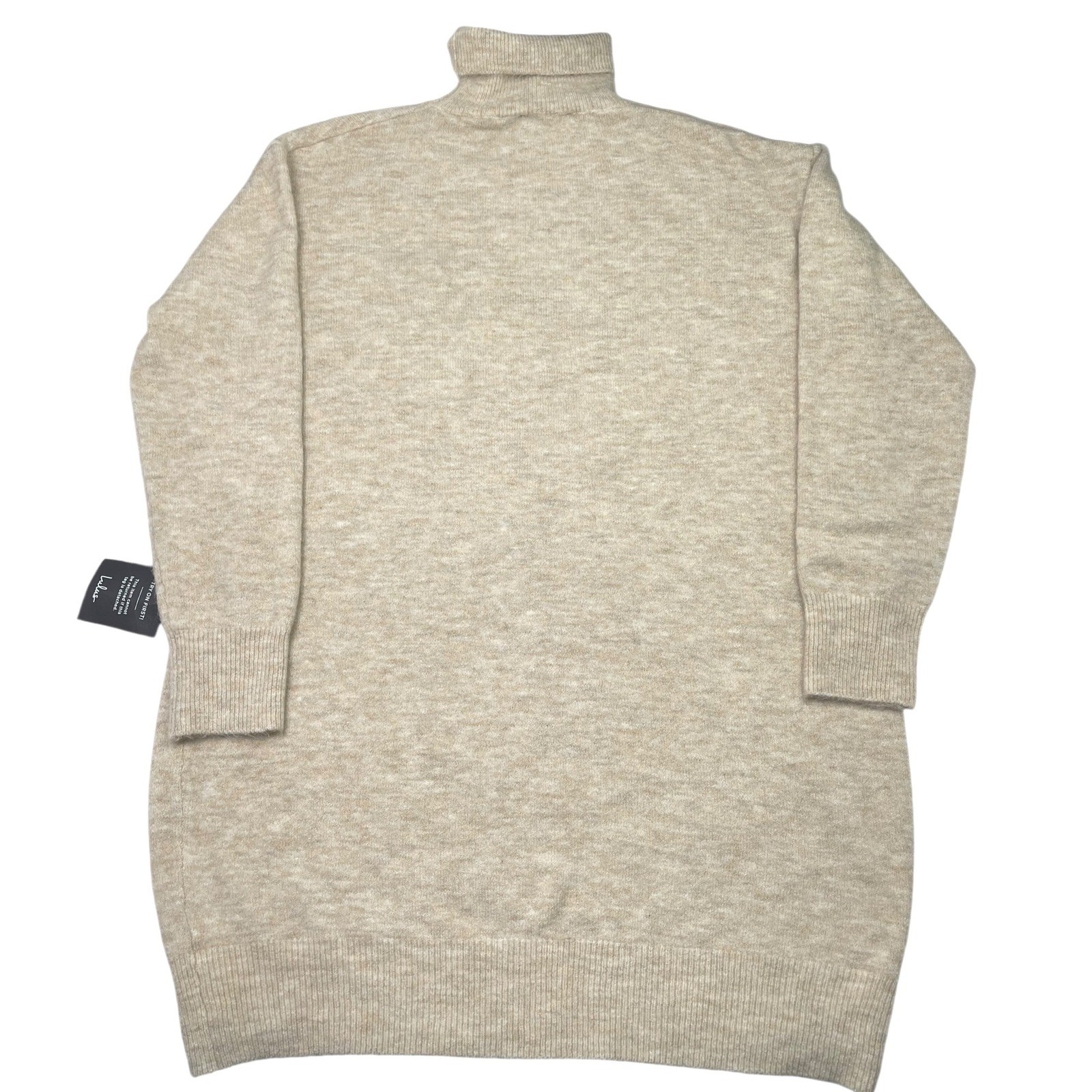 NWT Lulus Soft Knit Turtleneck Mini Sweater Dress Heather Beige Sz L Cozy Light