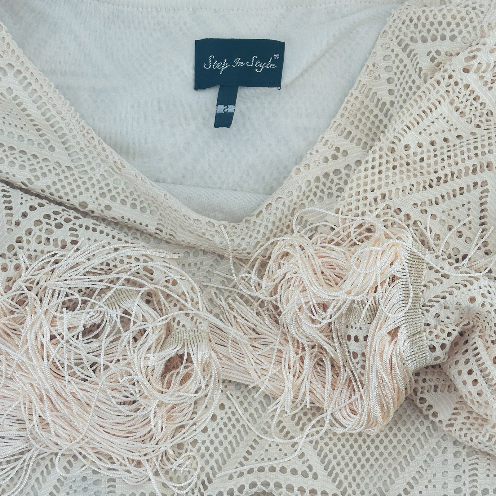 NWT Step In Style Dress Cream Beige Sz S Crochet Tunic Dress Boho AB12