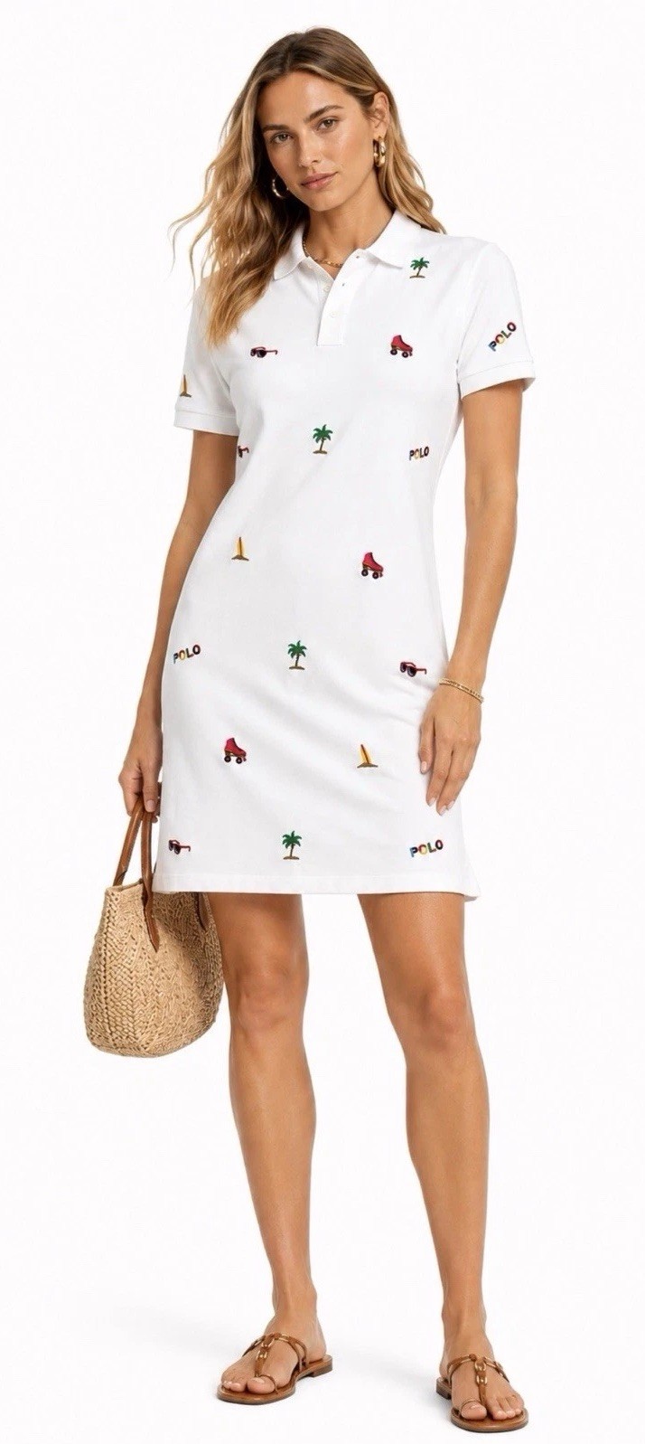 Polo Ralph Lauren Shirt Dress Size XS Womens White Short Sleeve Embroider Resort
