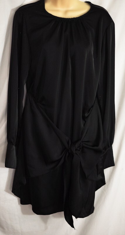 women’s black dressy short dress long sleeves with cuff size large sateen finish