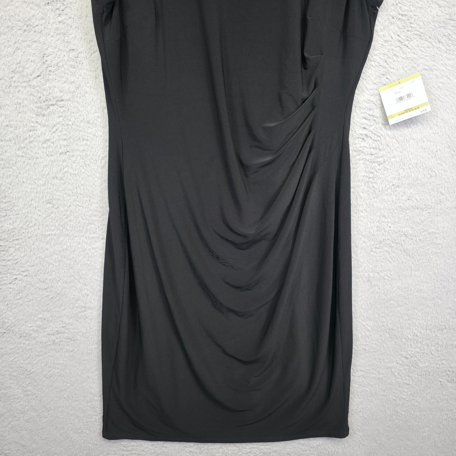 Anne Klein Dress Womens 14 Black Draped Ruched Minimalist Cocktail Party Evening