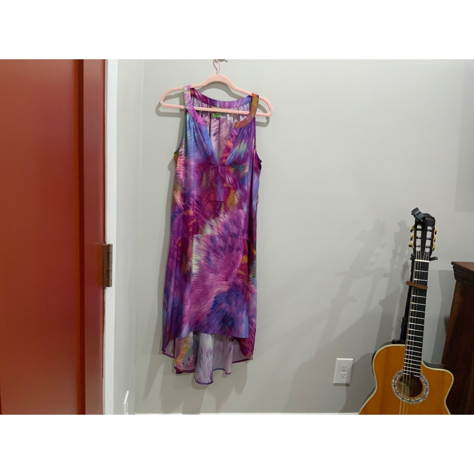 Presley Skye 100% Silk Abstr Print High Low Maxi Dress Purple Pink NC1503-11185