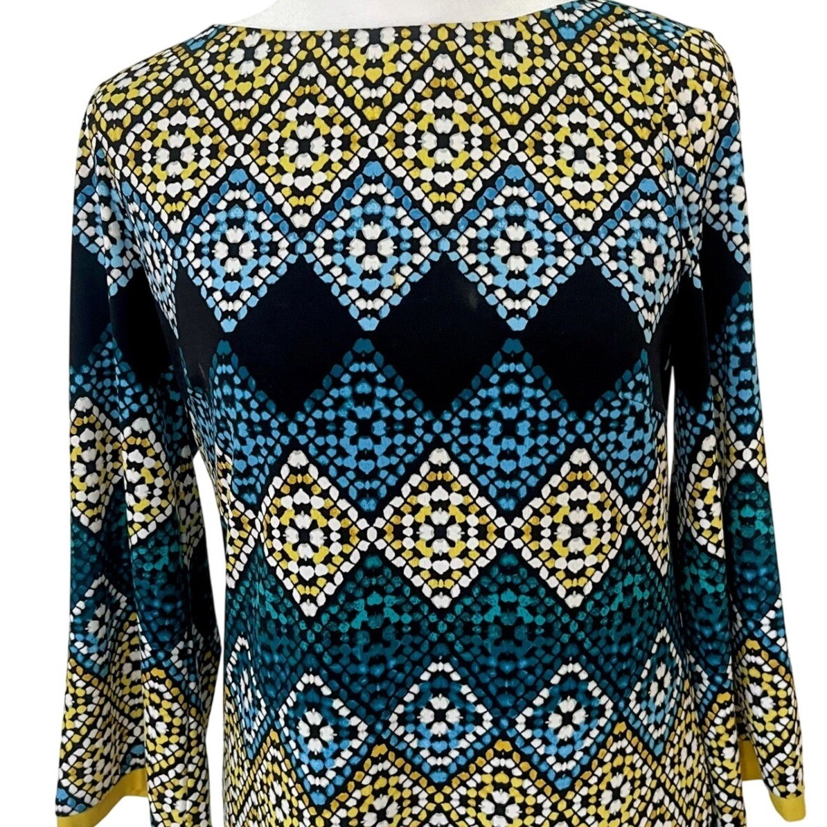 Eliza j geometric mosaic print shift sheath dress full zip women 4 black green