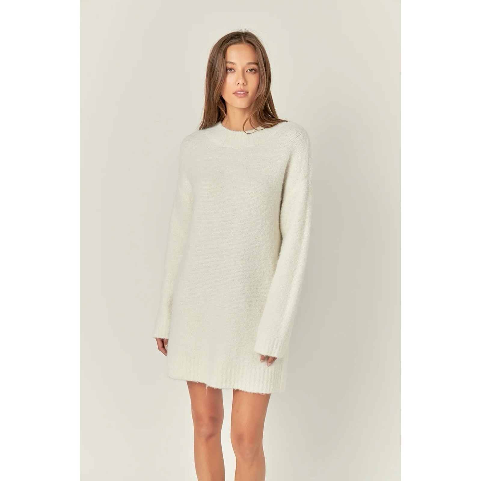 English Factory Cozy Round Neck Sweater Dress Cream Textured Knit NWT Size Small