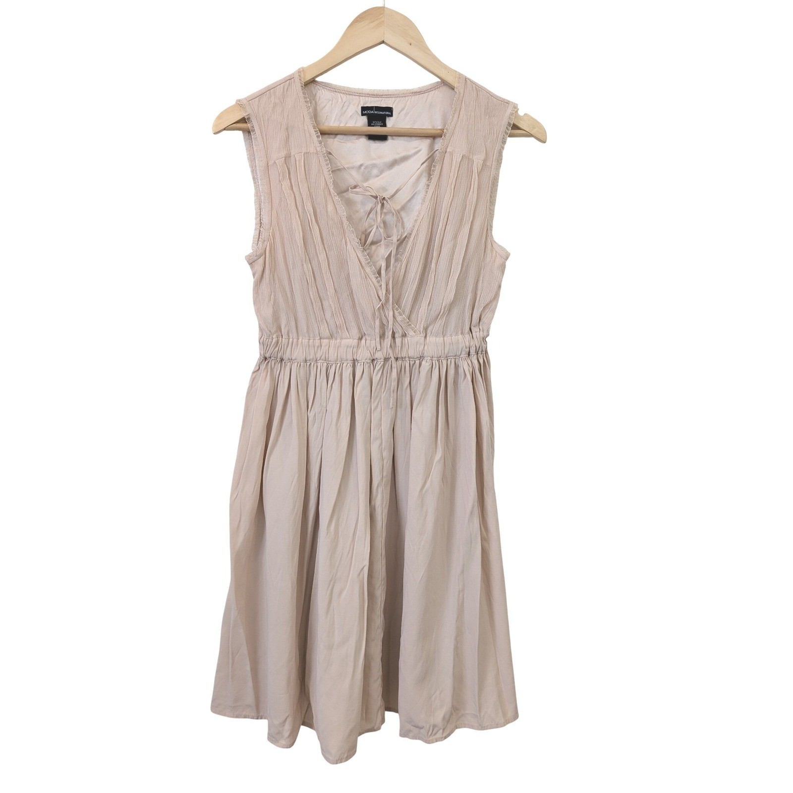 Moda International Pink Silk Lace Up V-Neck Mini Dress Womens S Fairycore Whimsy