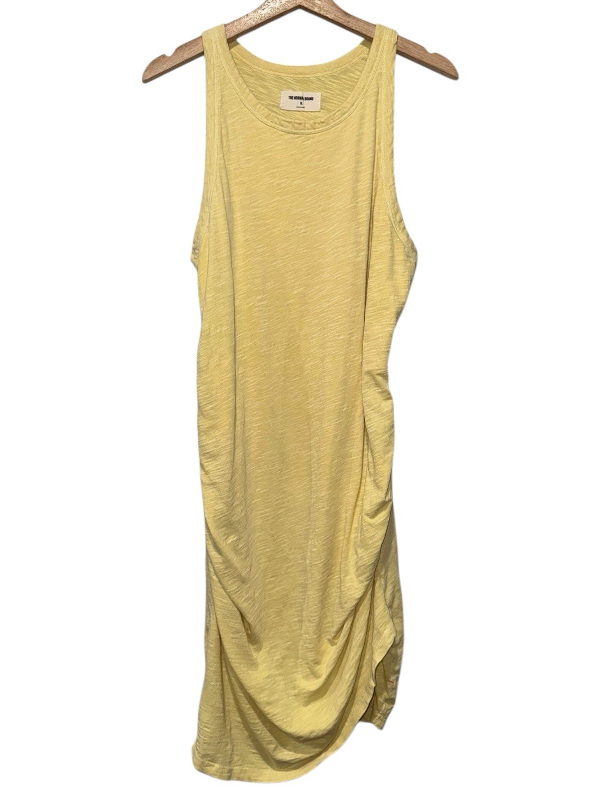 The Normal Brand Ruched Midi Dress XL Yellow Sleeveless Cotton Casual Coastal