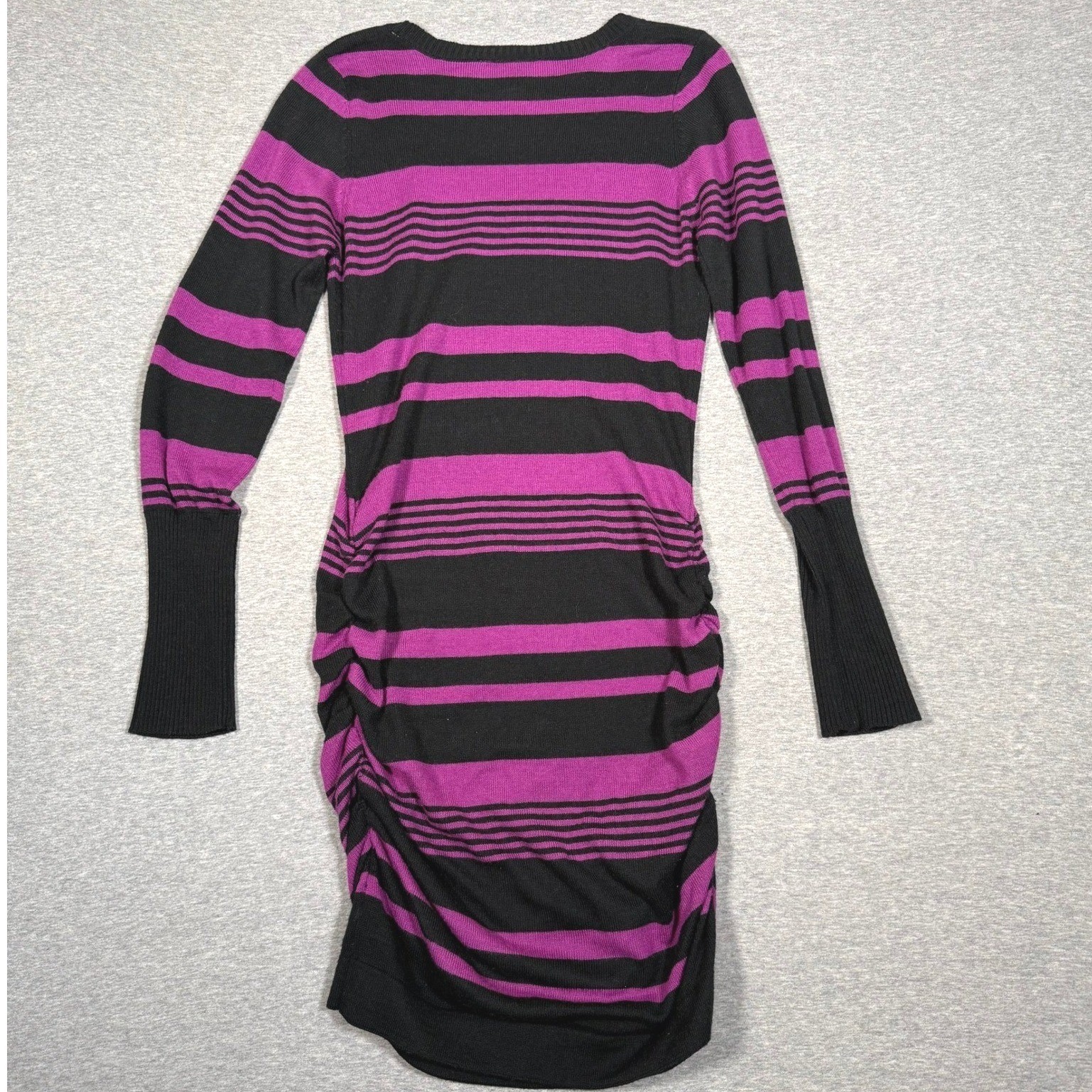 Derek Heart Im In Love Purple Black Striped Ruched Long Sleeve Sweater Dress L
