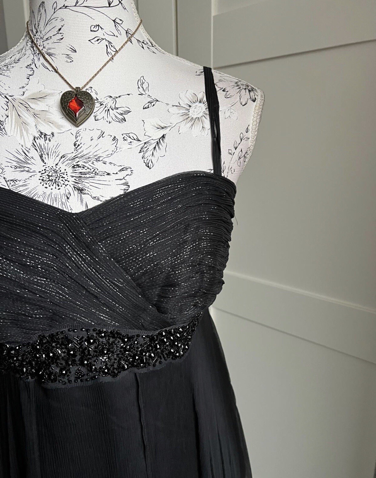 MONSOON Silk Black & Silver Evening Dress UK 12 Timeless Elegant Modern Classic