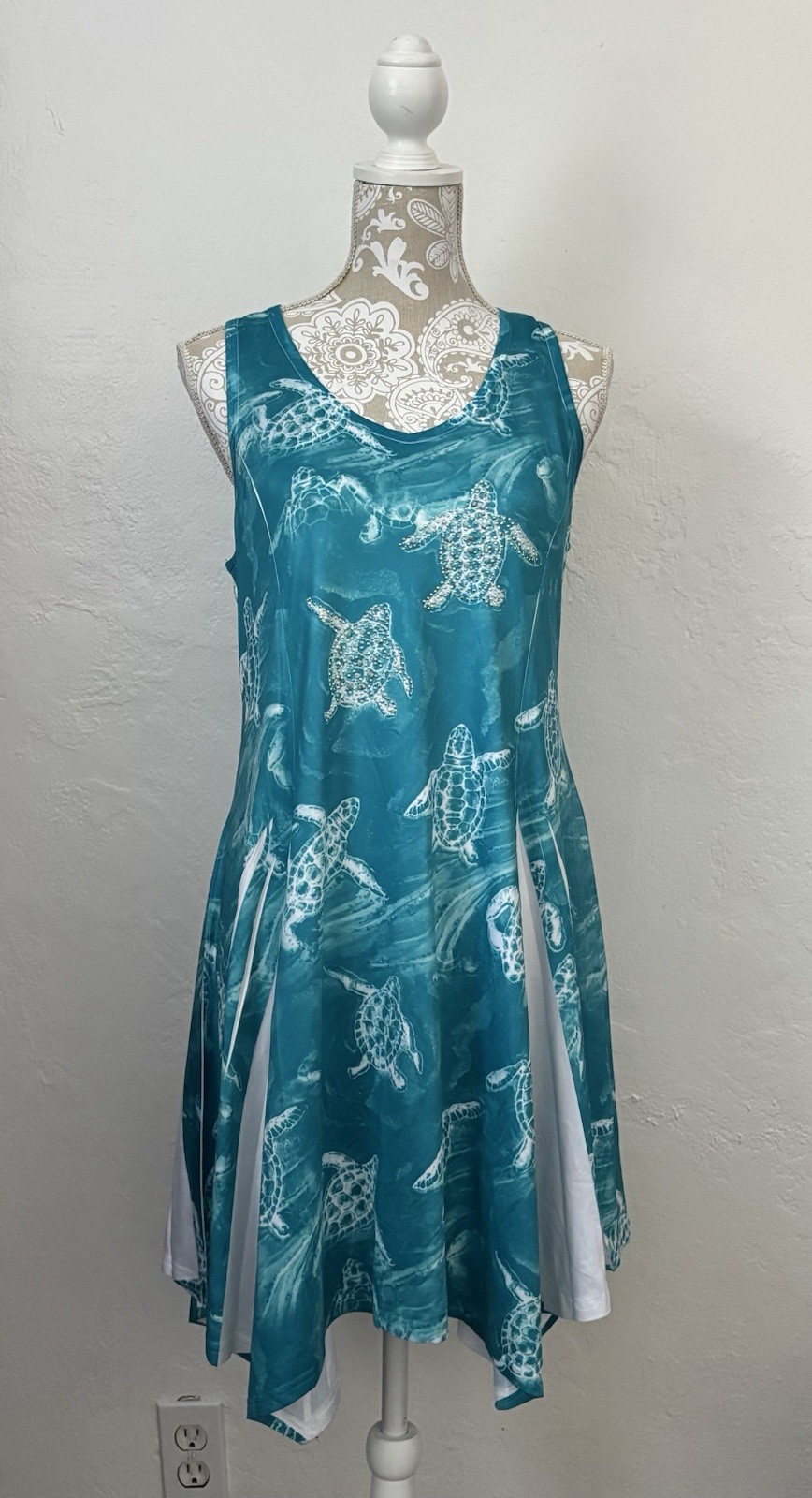 India Boutique Dress Womens One Size Blue Sea Turtle Sparkles Beach Lace Back