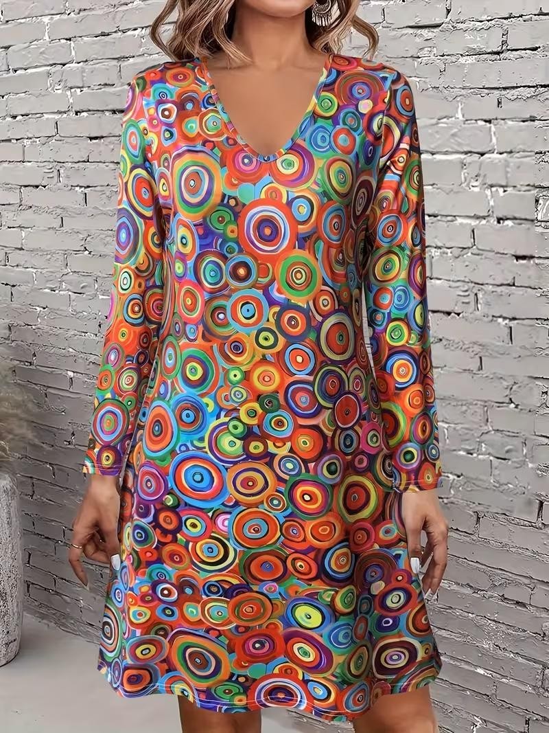 Plus 5XL (Size 22) Retro Psychedelic Circle Art Dress ✨New