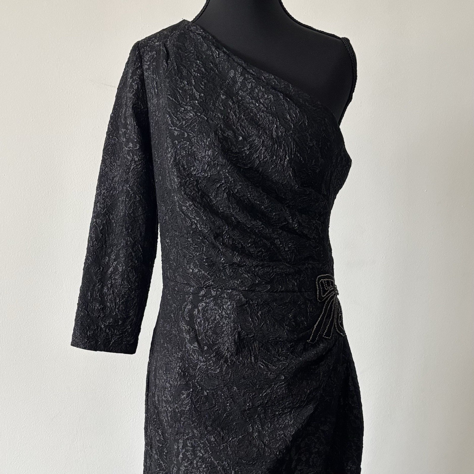 Rickie Freeman for Teri Jon One Shoulder Dress Size 10 Bow Rhinestone Ocassion