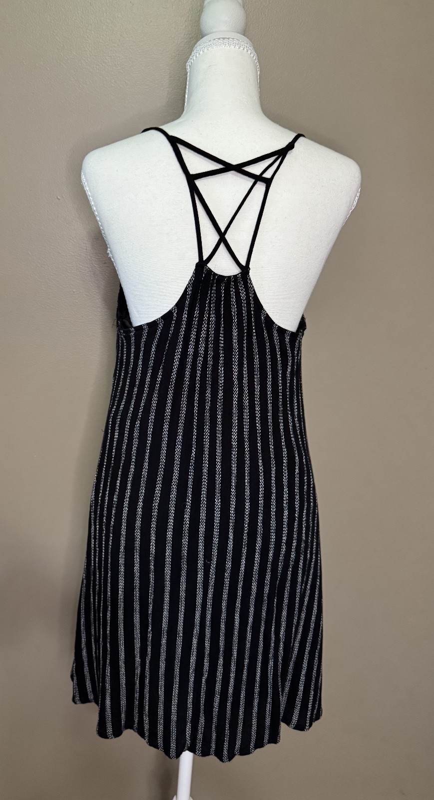 Blue Rain Black and White Striped Sundress Size M #1093