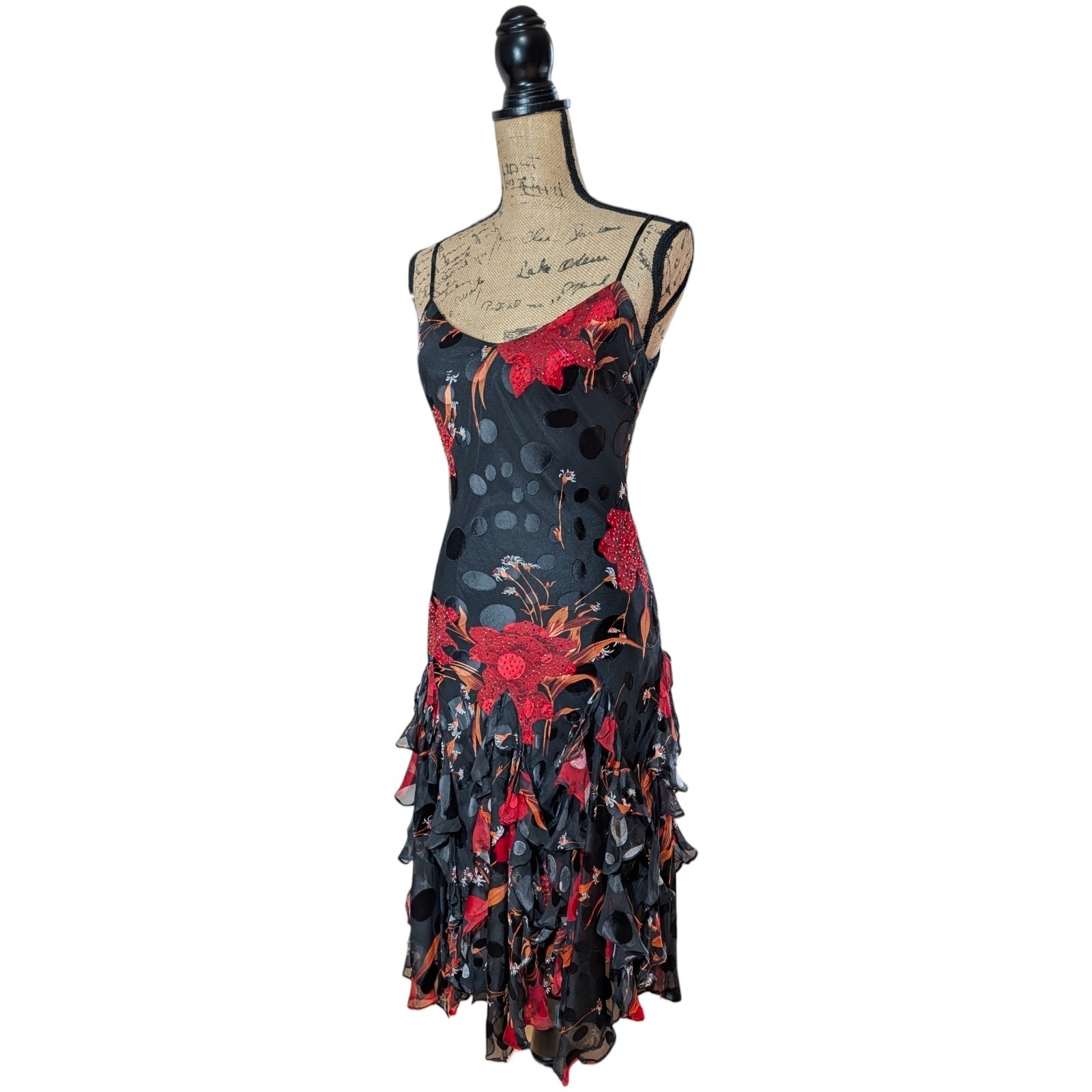 90s Y2K Yve 100% Silk Beaded Devore Slip Dress Size Medium Whimsigoth