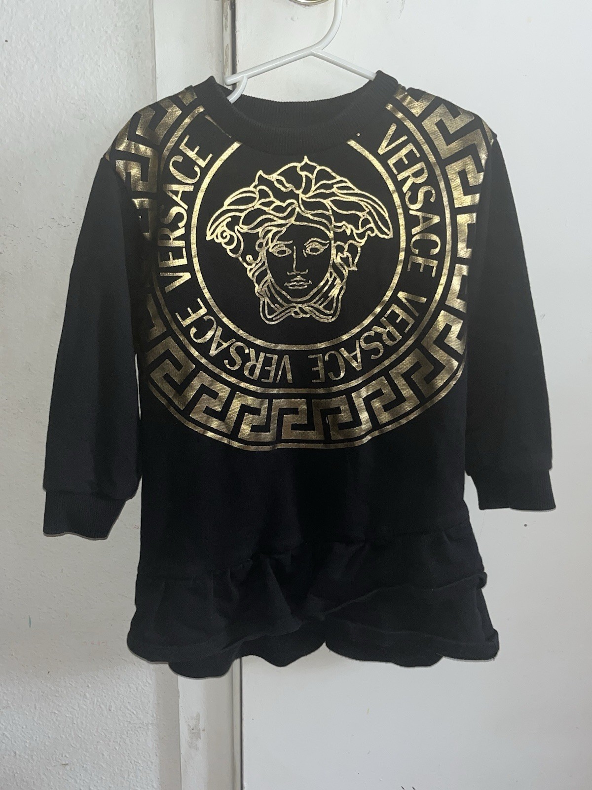 Versace Black Girl’s Metallic Medusa Logo Sweater Dress