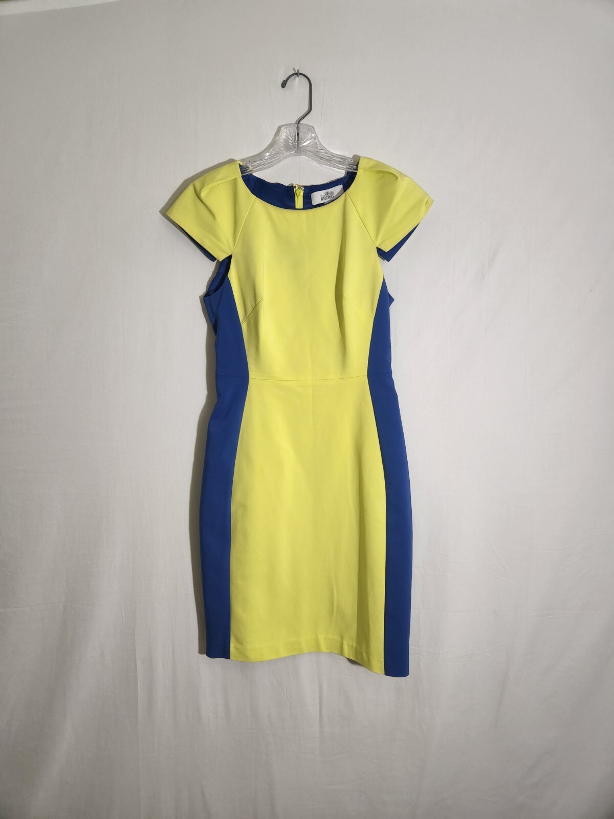 Belle Badgley Mischka Pencil Sheath Dress Womems Size 2 Yellow Blue Color Block