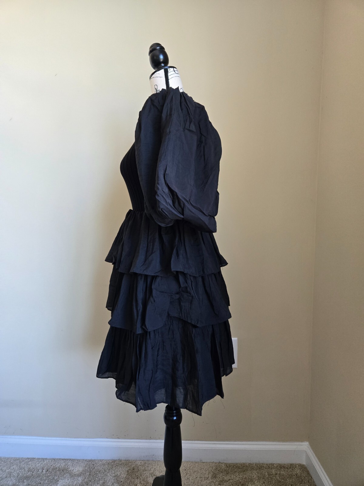 Sofie the Label black ruffle mini dress puff sleeve womens S