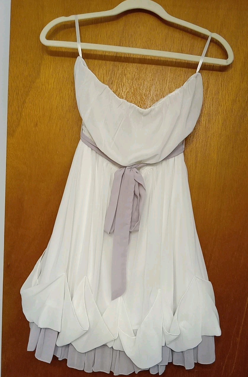 YA Los Angeles Women’s Dress White & Lavender Tie Empire Waist Size Large NWT
