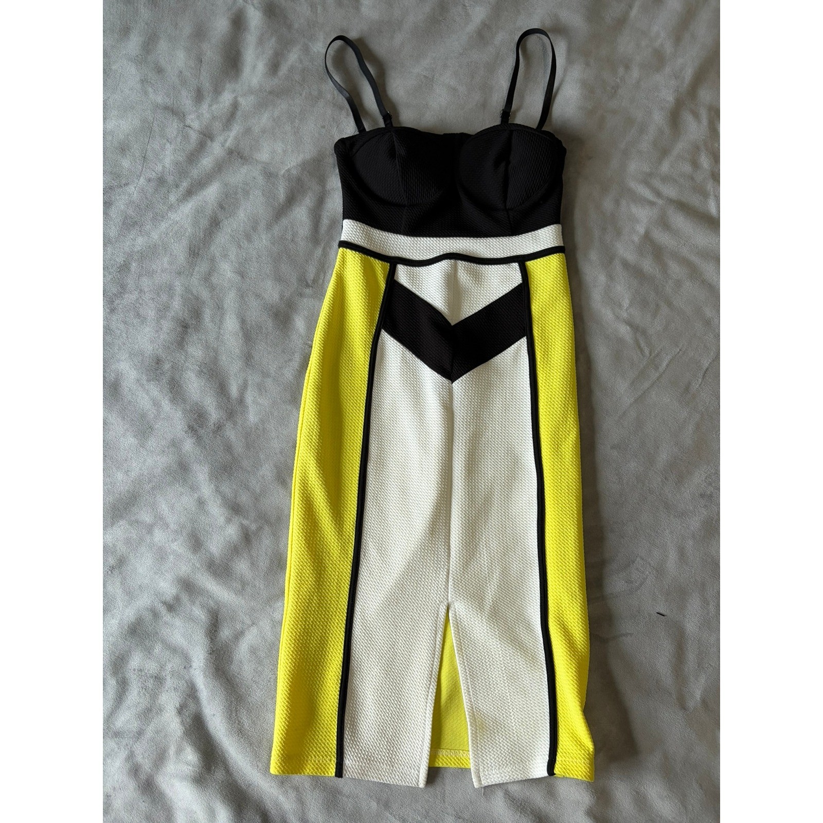 Material Girl Womens Colorblock Bustier Midi Dress Yellow Black White XS NEW