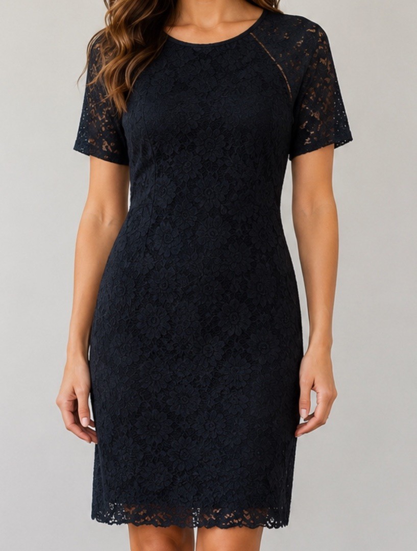 Lauren Ralph Lauren M Black Women’s Sheath Solid Lace Dress Lined Black