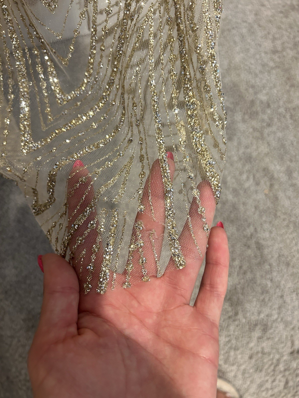 CD Champagne Gold Beaded Sequin Mesh Corset Lace-Up Long Gown Size 0