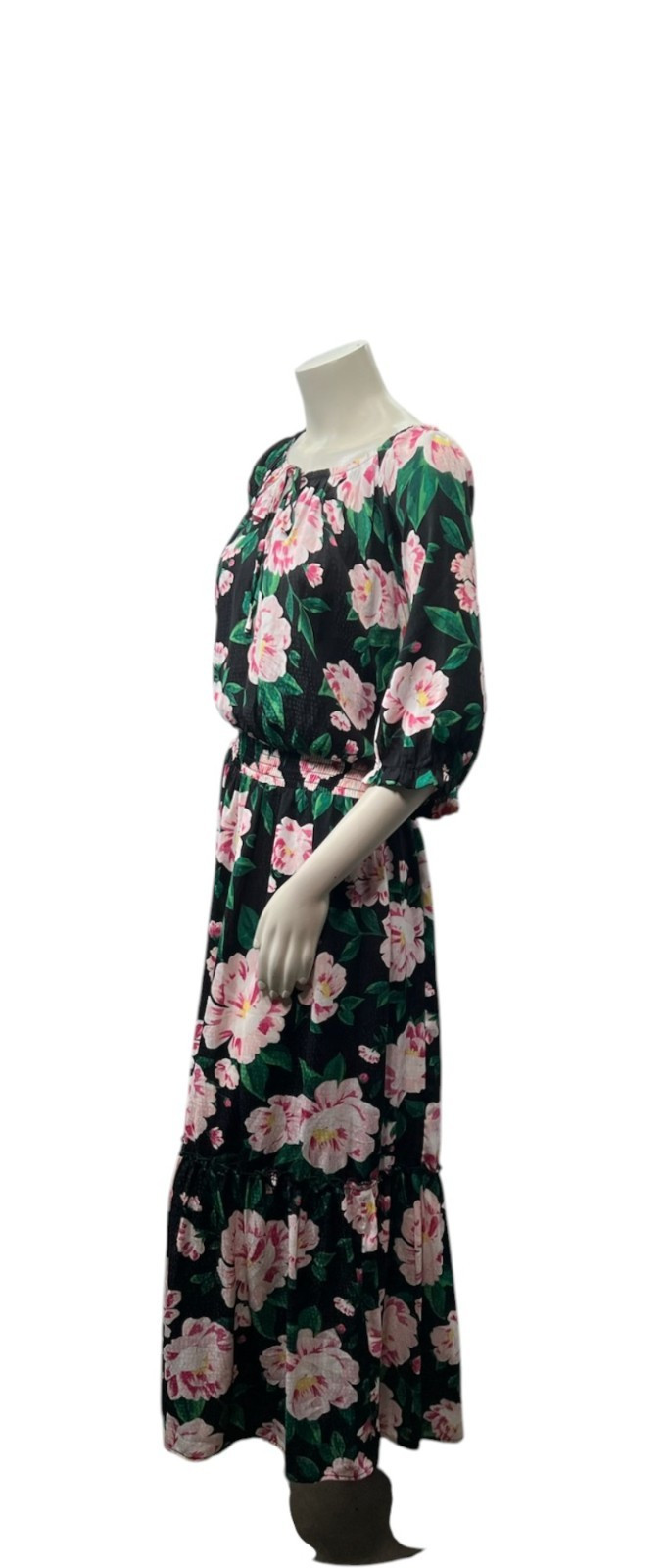 On 34th Dress Womens Plus Size 3X Black Floral Short Sleeve Cinch Waist New