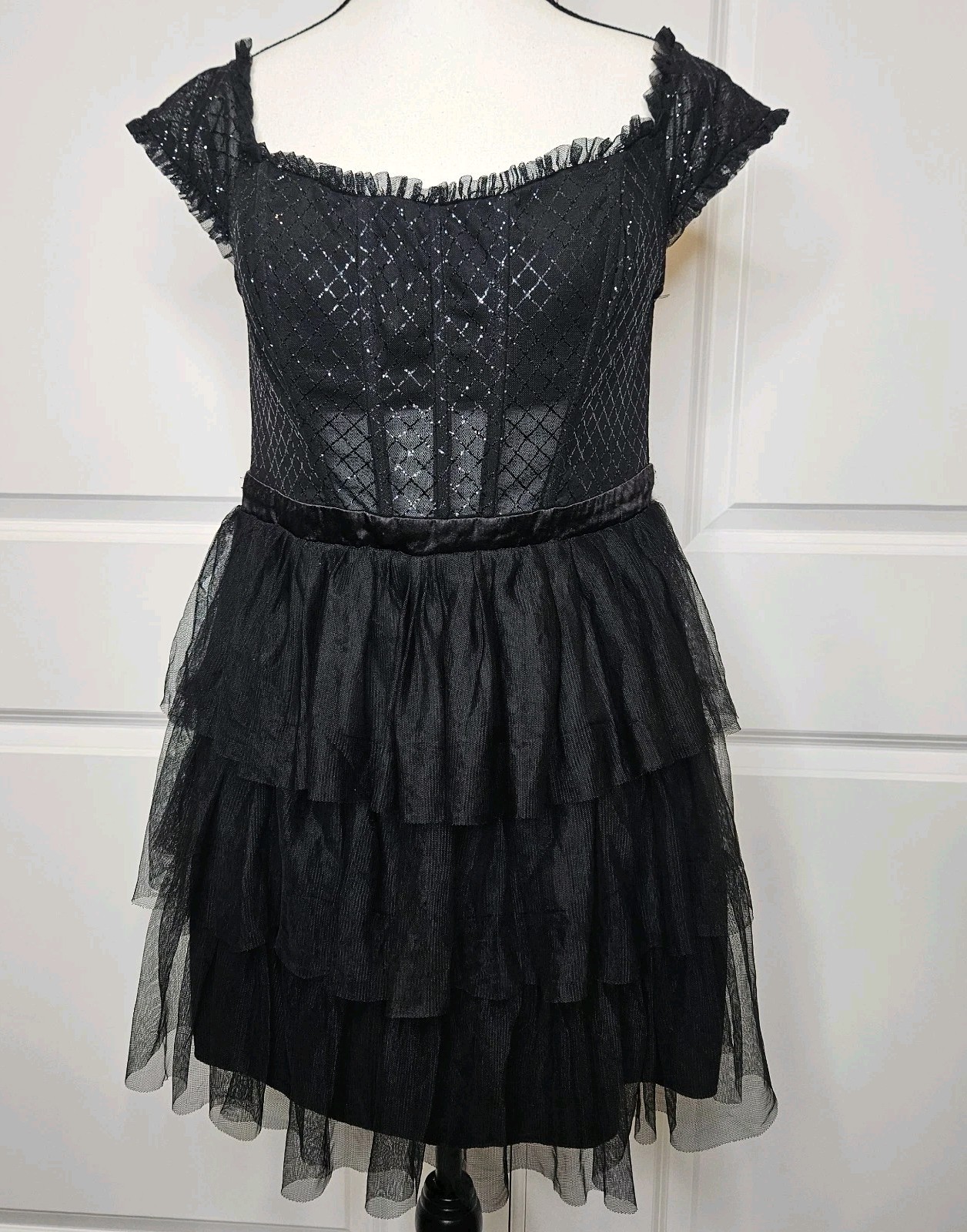 City Studio Fit &Flare Mini Dress Black Size 13 Corset Tiered Ruffle Skirt Fairy