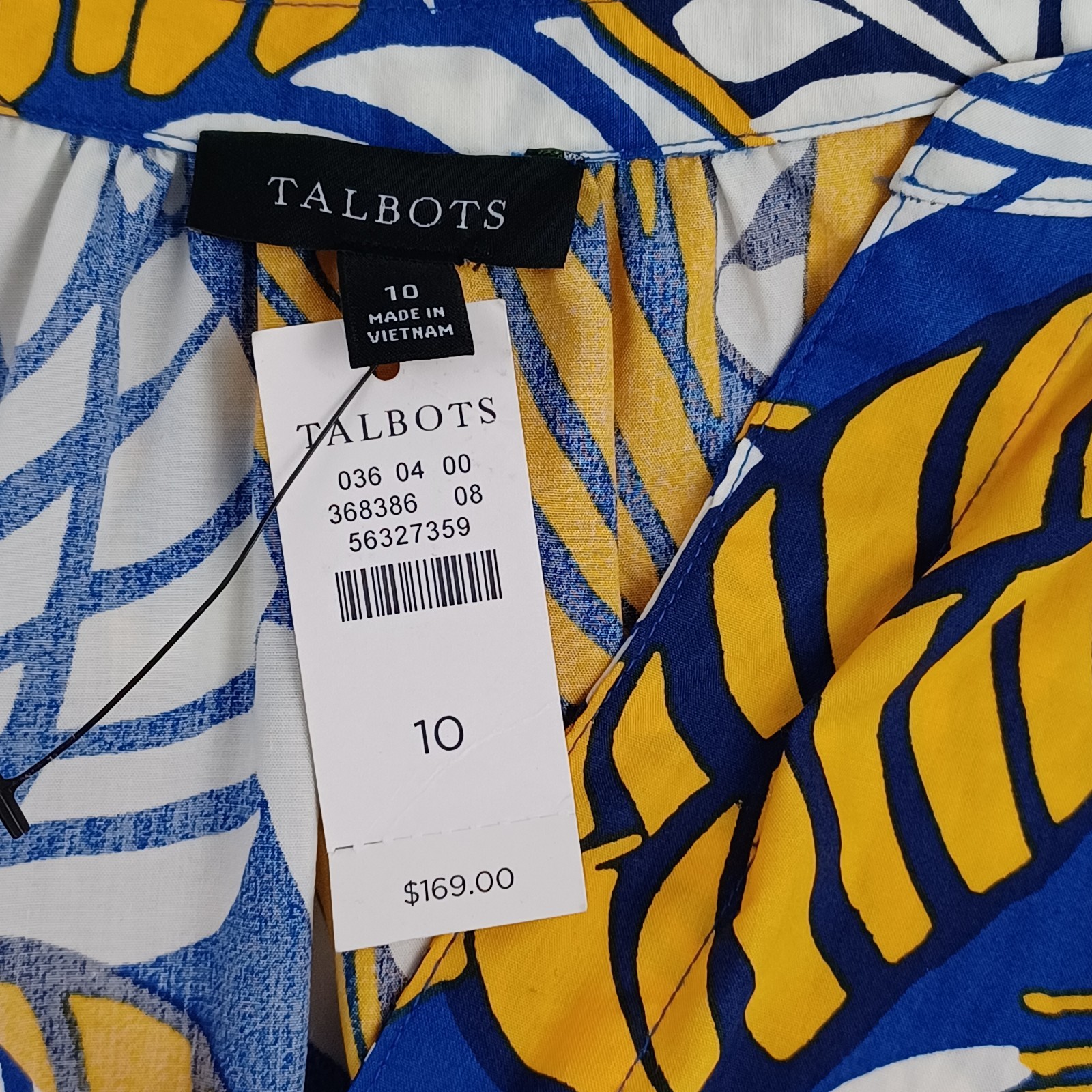 Talbots Poplin Midi Shirtdress Size 10 Preppy Pockets Tie Wasit Colorblock Leave
